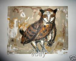 Plisson Henri Original Lithograph Signed Owl Owl Night Bird