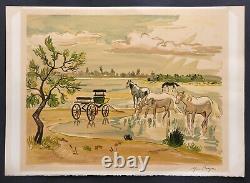RARE LITHOGRAPHY OF HORSES IN CAMARGUE signed YVES BRAYER numbered HC 4/20
