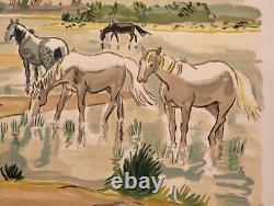 RARE LITHOGRAPHY OF HORSES IN CAMARGUE signed YVES BRAYER numbered HC 4/20