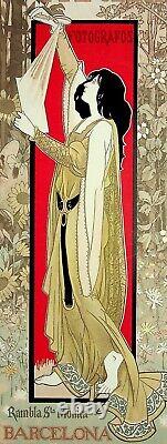 RIQUET Art Nouveau Medieval Lady, Original Signed Lithograph, 1900