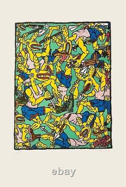 Robert Combas Les Rabbits Yellow 1984 Lithograph Signed And Numbered