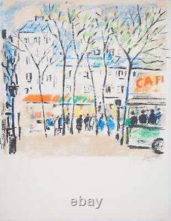 Robert SAVARY Paris, The market towards Bastille, Original signed lithograph