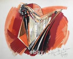 Roger LERSY The signed and dedicated lithograph harp