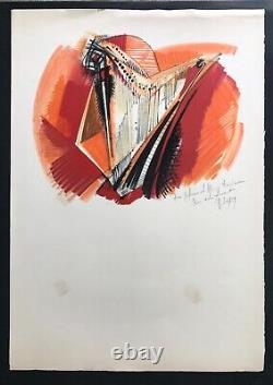 Roger LERSY The signed and dedicated lithograph harp