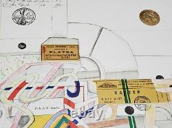 Saul Steinberg Original Lithography 1970 Signed + Golden Stamp Via Airmail /