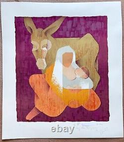 TOFFOLI Louis - Madonna and Child - old lithograph signed, numbered and dedicated
