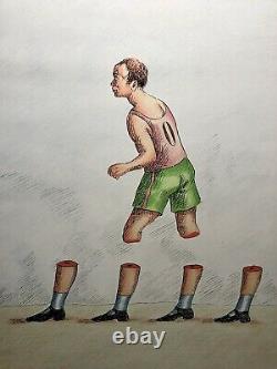 Topor Roland Lithography Original Portrait Sportsman Surrealism Painting