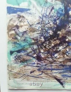 Zao Wou Ki Composition Blue And Brown, Original Lithograph 1957, Signed