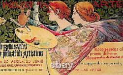 A de RIQUER Barcelone Exposicion Artes Lithographie originale, Signée 1897