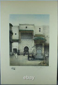 Alfred BROQUELET La Fontaine Nadjarine à Fez Maroc Litho orig. Coul 1/50 Japon