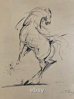 Belle lithographie Gravure A L'encre 1960 Cheval Art Chevaux A Identifier Animal