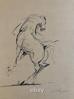 Belle lithographie Gravure A L'encre 1960 Cheval Art Chevaux A Identifier Animal