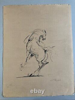 Belle lithographie Gravure A L'encre 1960 Cheval Art Chevaux A Identifier Animal