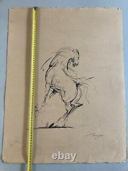 Belle lithographie Gravure A L'encre 1960 Cheval Art Chevaux A Identifier Animal