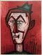 Bernard Buffet Lithographie Originale Signée Clown Fond Rouge Mourlot 1967