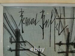 Bernard Buffet Village Lithographie Originale Encadree Inox Dim. 30 X 23 CM
