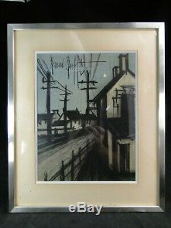 Bernard Buffet Village Lithographie Originale Encadree Inox Dim. 30 X 23 CM