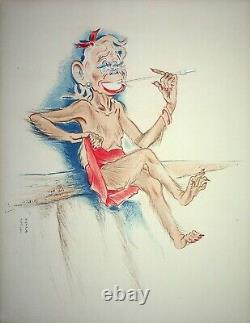 CARICATURE Georges BASTIA Mistinguette singe, Lithographie originale signée
