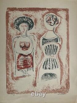 Campigli Massimo Lithographie originale signée 1953 Max Hilenfeld surréalisme