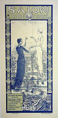 Carlos SCHWABE Salon Rose Croix Lithographie originale, Signée 1897