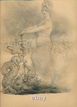Charles Léandre lithographie originale signée planche guerre marianne dragon