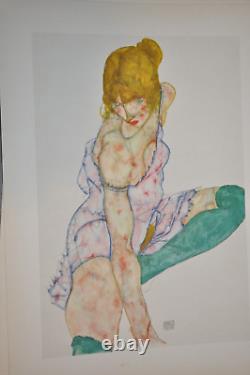 Egon Schiel, lithographie originale, Jeune fille aux bas verts 1914