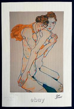 Egon Schiele Lithographie COA Original Numéroté à Main Signé Limité Timbre