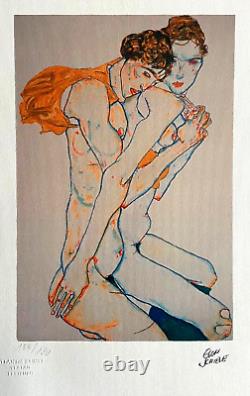 Egon Schiele Lithographie COA Original Numéroté à Main Signé Limité Timbre