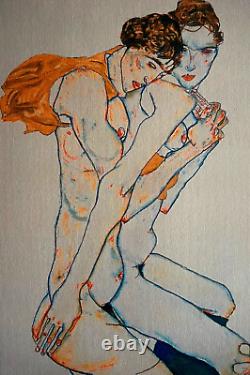 Egon Schiele Lithographie COA Original Numéroté à Main Signé Limité Timbre