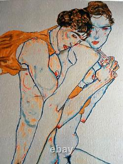 Egon Schiele Lithographie COA Original Numéroté à Main Signé Limité Timbre