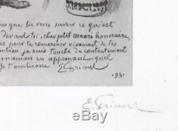 Emile FRIANT Lithographie signée Autoportrait en académicien 38x29cm 1931