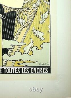 Eugène GRASSET La poétesse à la plume Lithographie originale signée, 1899