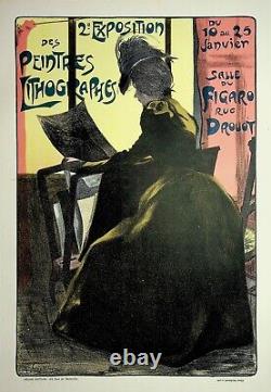 F. GOTTLOB Femme à l'estampe Lithographie originale signée, 1899