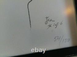 French Lithographie signée etiquette manuscrite, Jean Cocteau les amoureux
