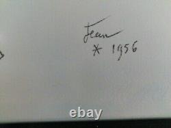 French Lithographie signée etiquette manuscrite, Jean Cocteau les amoureux