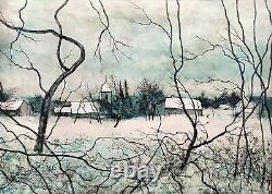 Gantner Bernard-Village sous la neige-Superbe lithographie originale signée