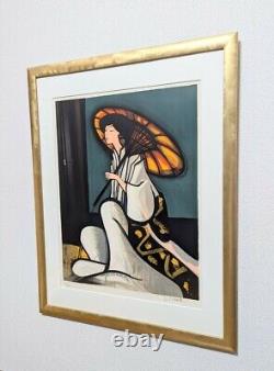 Georges Briata (français) Femme au parapluie Lithographie originale signée