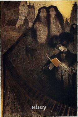 Georges DE FEURE Livres, La lecture, LITHOGRAPHIE originale, Signée 1898