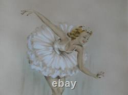 Grand tableau lithographie femme danseuse années 50 avec rehaut de gouache