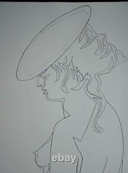 Grande Lithographie de JEAN COCTEAU Femme au chapeau de profil
