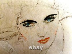 Gustav Klimt Lithographie COA Original Numéroté à Main Signé Limité Timbre