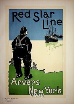 H. CASSIERS Paquebot Red Star Line, LITHOGRAPHIE originale signée, 1900