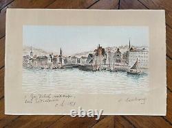 HAMBOURG André Lithographie Originale Dédicacée Normandie Honfleur Bateaux XXe