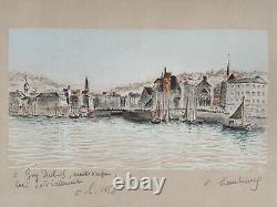 HAMBOURG André Lithographie Originale Dédicacée Normandie Honfleur Bateaux XXe