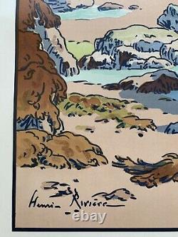 HENRI RIVIERE gravure lithographie bretonne bretagne marine 1900 La Plage