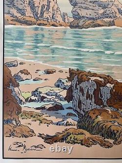 HENRI RIVIERE gravure lithographie bretonne bretagne marine 1900 Vague La Plage