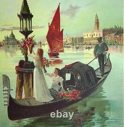 Hugo d'ALESI Venise, la gondole fleurie Lithographie originale signée, 1899