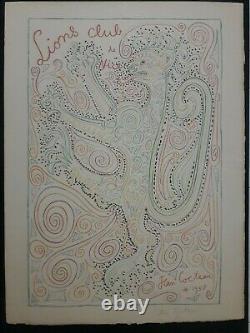 Jean Cocteau Lions Nice 58 Lithographie Mourlot 150ex. Arches Côte d'Azur Menton