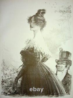 LEANDRE Jeune femme époque victorienne Lithographie originale, Signée, 1900