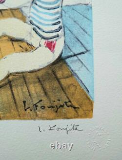 Léonard FOUJITA Le tricot, 1963. LITHOGRAPHIE originale signée, EA